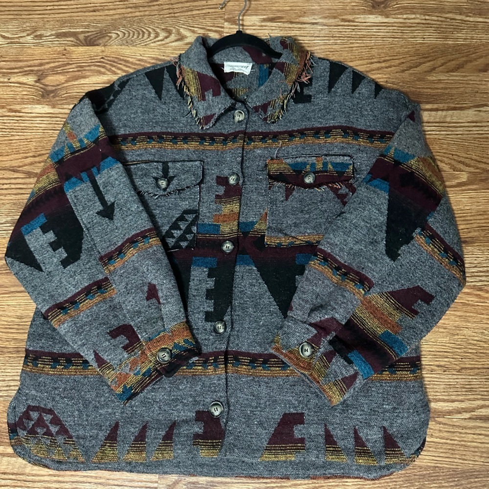 Aztec Smoke Boho Knit Vintage Inspired Shacket - Picture 12 of 12
